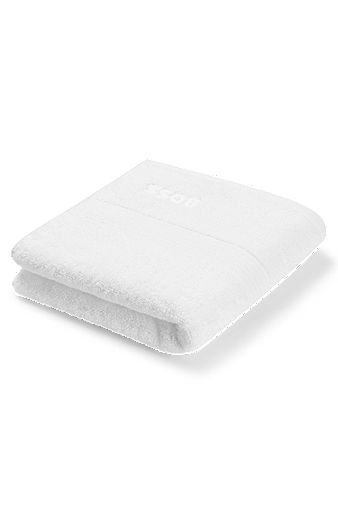 Asciugamano in cotone egeo bianco con logo tono su tono, Bianco