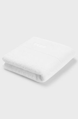 White cotton hand towel with embroidered logo, White