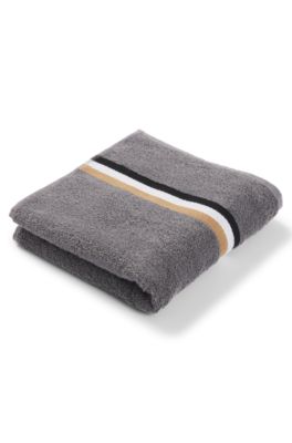 BOSS Cotton hand towel with signature stripe border Grey