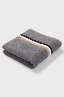 Cotton hand towel with signature stripe, Grey