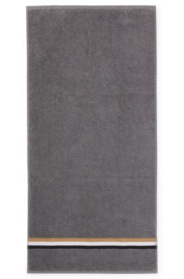 Cotton hand towel with signature-stripe border, Grey