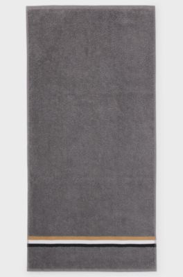 Cotton hand towel with signature-stripe border, Grey