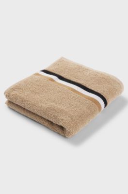 Cotton hand towel with signature stripe, Beige
