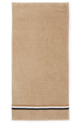 Cotton hand towel with signature-stripe border, Beige