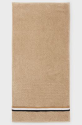 Cotton hand towel with signature-stripe border, Beige