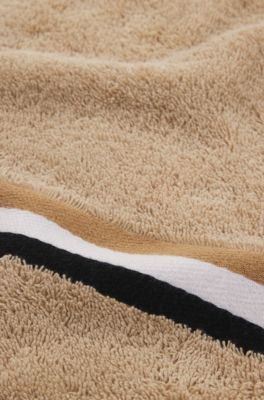 Cotton hand towel with signature-stripe border, Beige