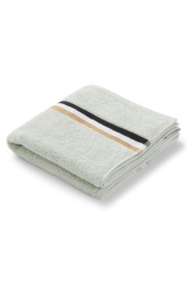 Cotton hand towel with signature-stripe border, Light Green