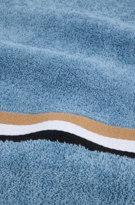 Cotton hand towel with signature stripe, Light Blue