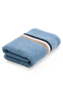 Cotton hand towel with signature-stripe border, Light Blue
