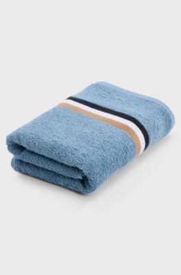 Cotton hand towel with signature stripe, Light Blue