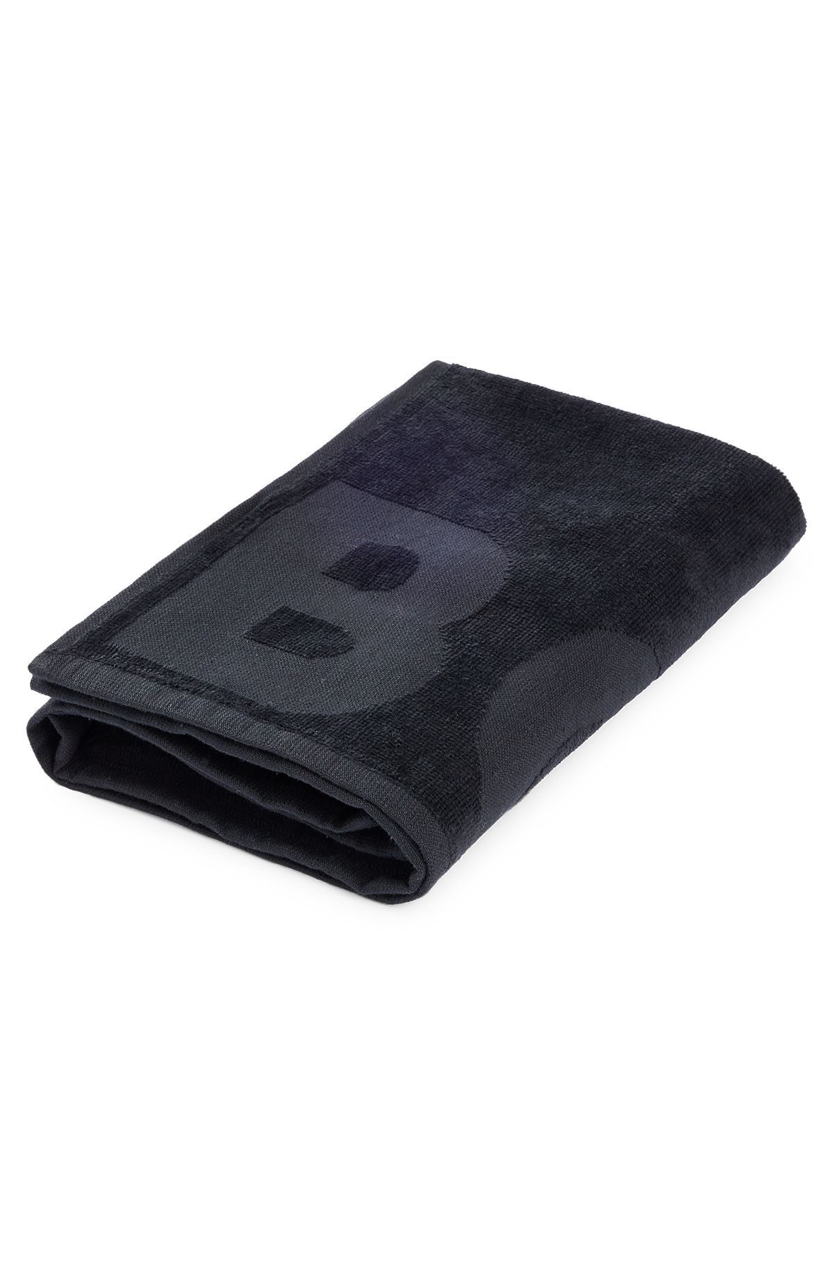 Asciugamano in cotone egeo nero con logo tono su tono, Grigio scuro