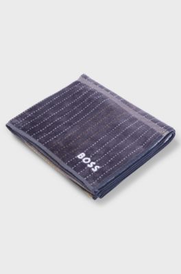Cotton-velvet hand towel with embroidered details, Dark Grey