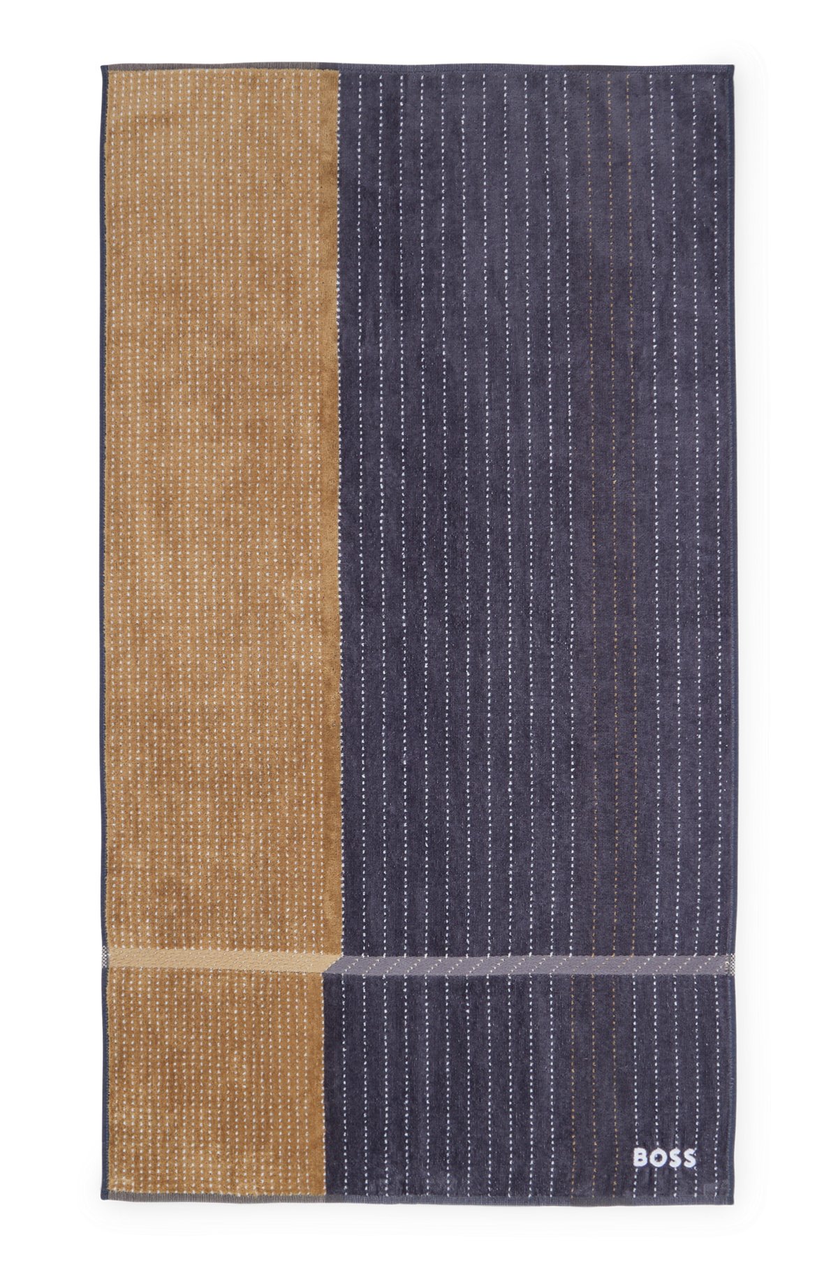 Cotton-velvet hand towel with embroidered details, Dark Grey