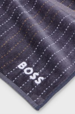 Cotton-velvet hand towel with embroidered details, Dark Grey
