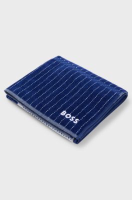 Cotton-velvet hand towel with embroidered details, Dark Blue