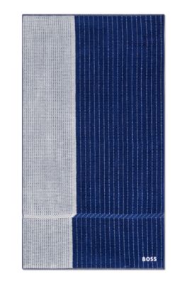 Cotton-velvet hand towel with embroidered details, Dark Blue