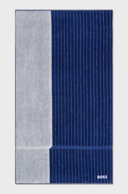 Cotton-velvet hand towel with embroidered details, Dark Blue