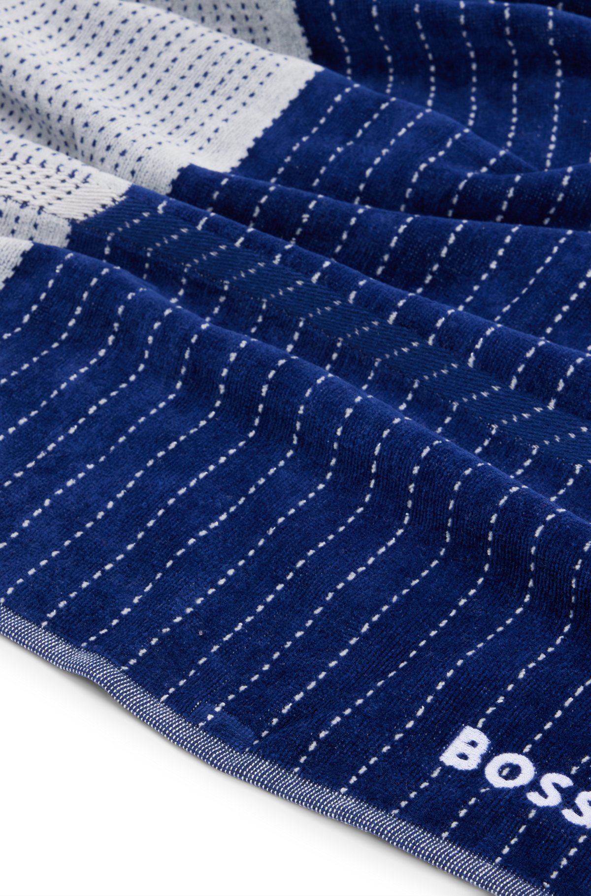 Cotton-velvet hand towel with embroidered details, Dark Blue