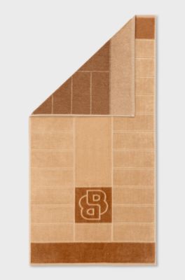 Cotton hand towel with carved Double B monogram, Light Brown