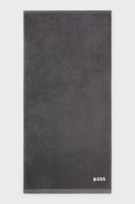 Cotton hand towel with contrast embroidered logo, Dark Grey