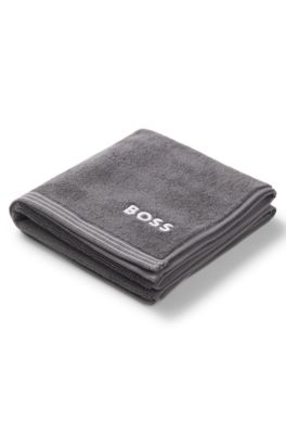 Cotton hand towel with contrast embroidered logo, Dark Grey