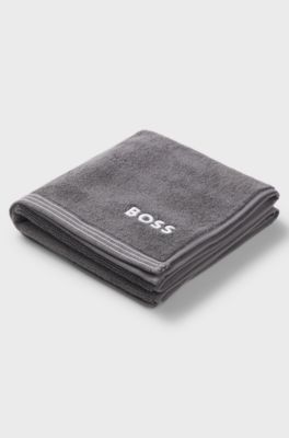 Cotton hand towel with contrast embroidered logo, Dark Grey