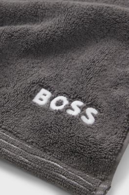 Cotton hand towel with contrast embroidered logo, Dark Grey
