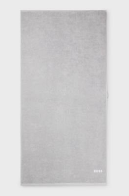 Cotton hand towel with contrast embroidered logo, Silver