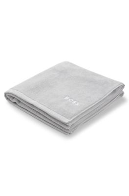 Cotton hand towel with contrast embroidered logo, Silver