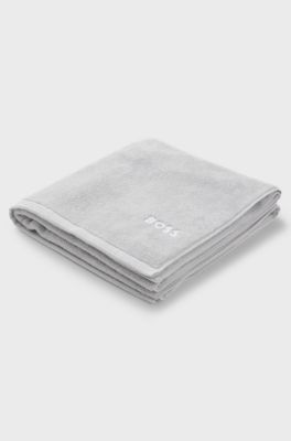 Cotton hand towel with contrast embroidered logo, Silver