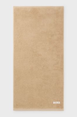 Cotton hand towel with contrast embroidered logo, Beige