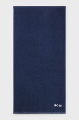 Cotton hand towel with contrast embroidered logo, Dark Blue