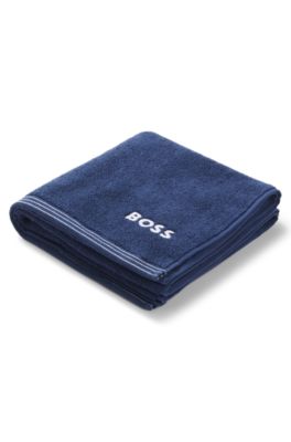 Cotton hand towel with contrast embroidered logo, Dark Blue
