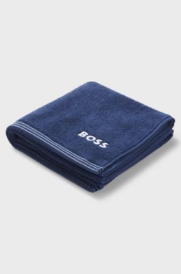 Cotton hand towel with contrast embroidered logo, Dark Blue