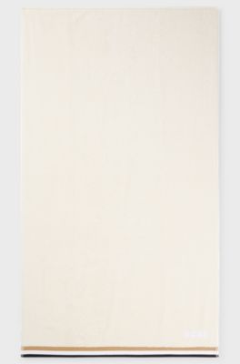 Cotton-jacquard hand towel with signature stripe, Light Beige