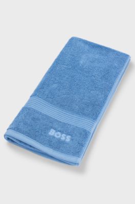 Serviette de toilette en coton avec logo brod&eacute;, Bleu