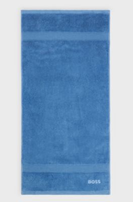 Serviette de toilette en coton avec logo brod&eacute;, Bleu