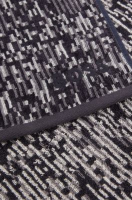 Jacquard hand towel with sateen border by BOSS, Dark Grey