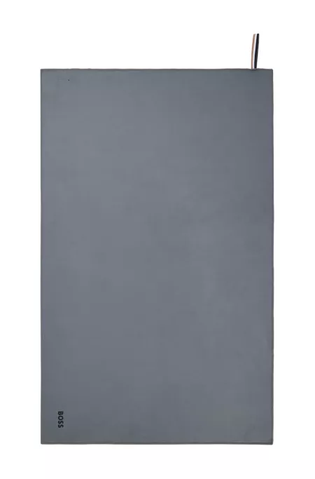 Microfibre travel towel with signature-stripe strap