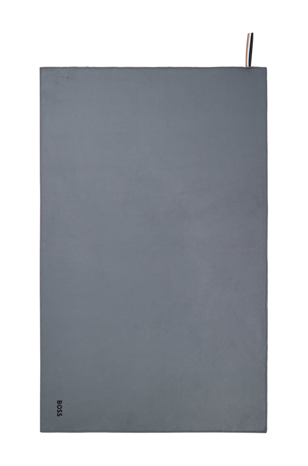Microfibre travel towel with signature-stripe strap, Dark Grey