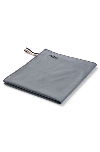 Microfibre travel towel with signature-stripe strap, Dark Grey