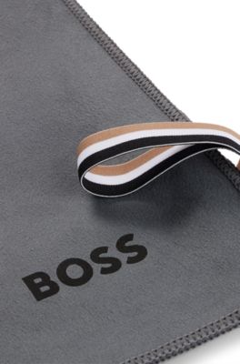 Handdoek voor op reis van microvezelstof met kenmerkend gestreepte lus, Donkergrijs