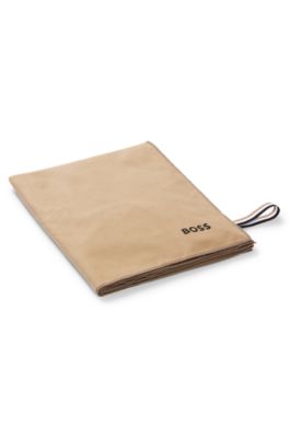 Microfibre travel towel with signature-stripe strap, Beige