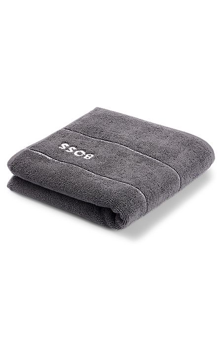 Cotton hand towel with white logo embroidery, Dark Grey