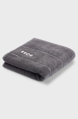 Cotton hand towel with white logo embroidery, Dark Grey