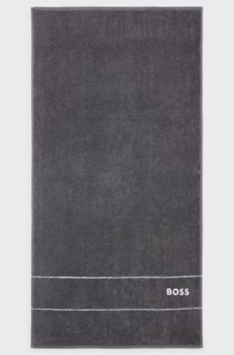 Cotton hand towel with white logo embroidery, Dark Grey