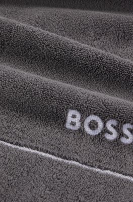 Cotton hand towel with white logo embroidery, Dark Grey