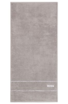 Cotton hand towel with white logo embroidery, Grey