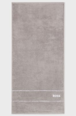 Cotton hand towel with white logo embroidery, Grey