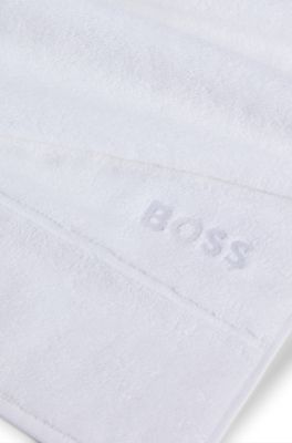 Asciugamano in cotone con logo bianco ricamato, Bianco